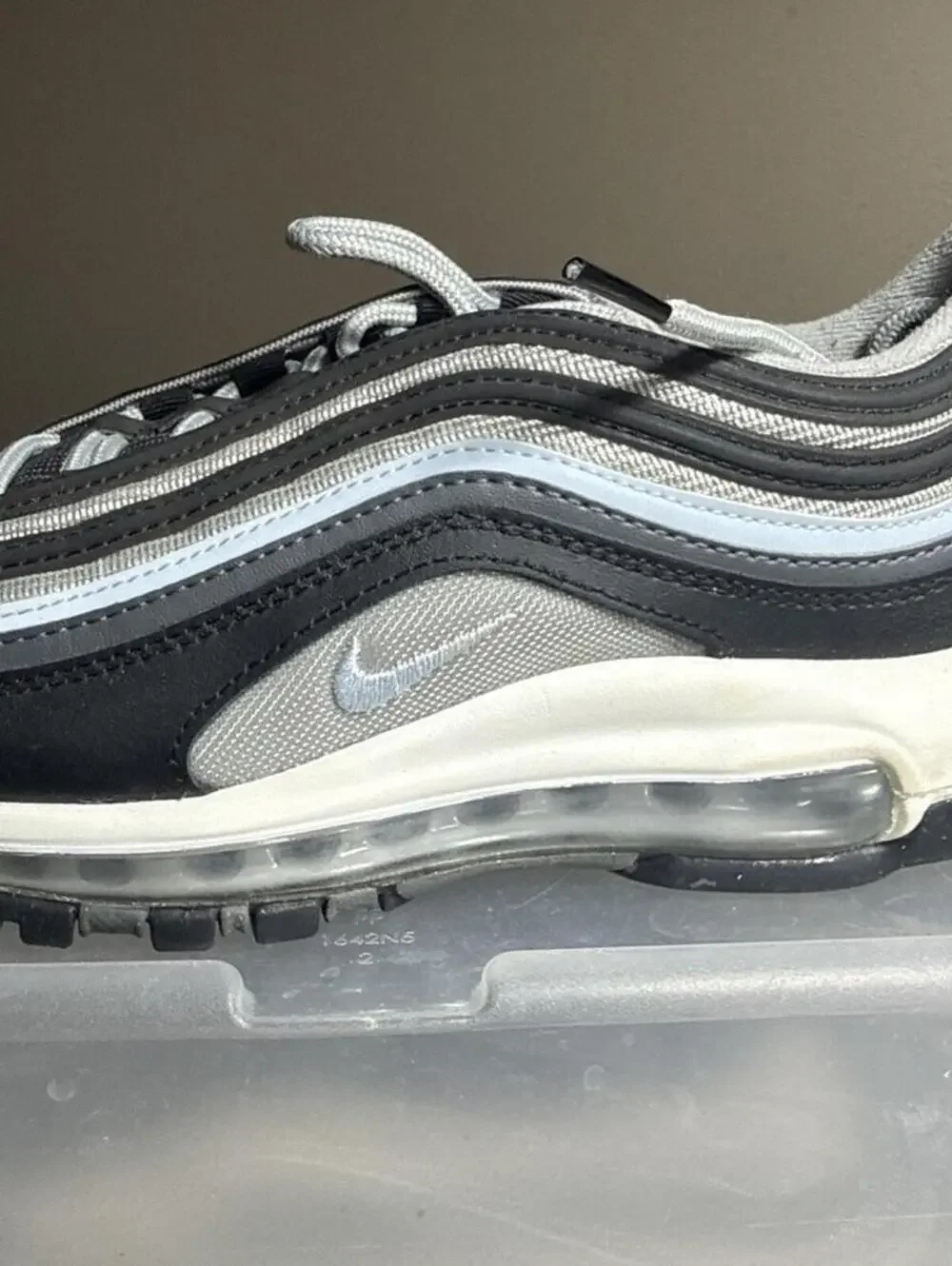 Nike Air Max 97 Black/White/Signal Light Blue Athletic Shoes 5Y‎ Excellent NICE